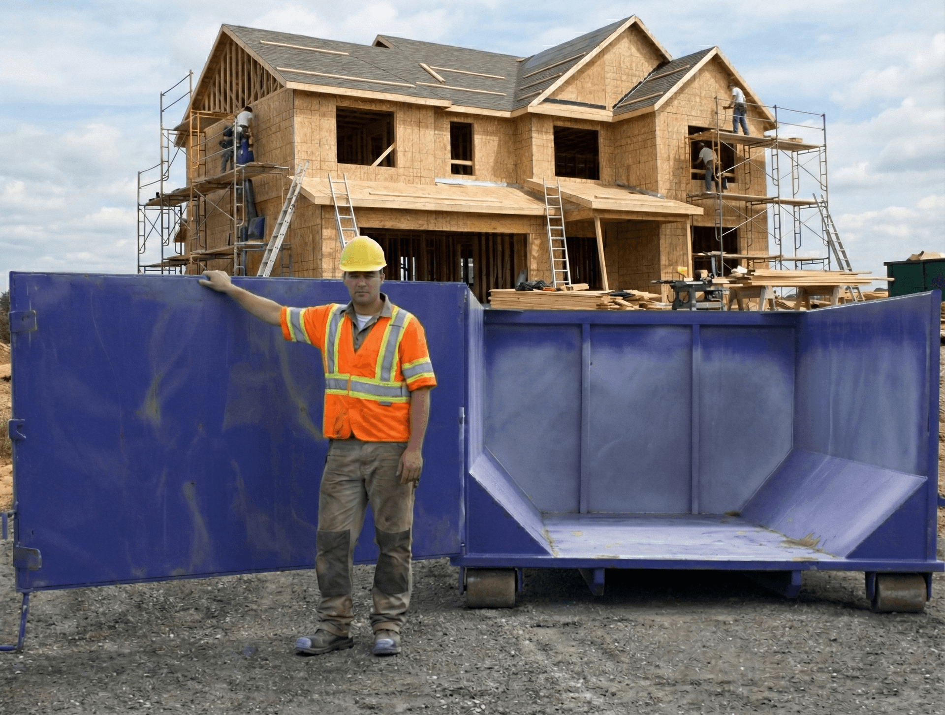 Open dumpster rental at construction site for efficient waste management and debris disposal