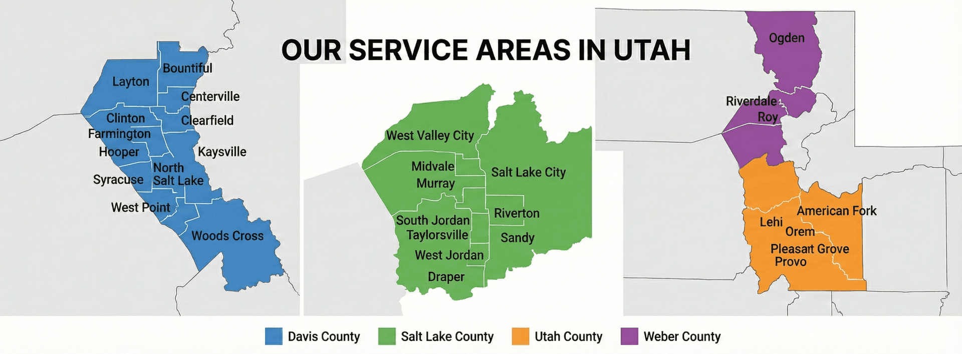 Utah dumpster rental service areas map showing TNT Dumpsters coverage along the Wasatch Front